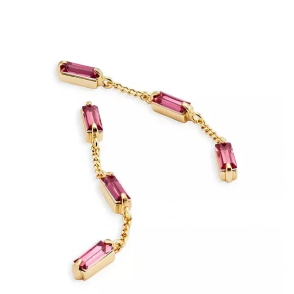 NWT AQUA Three Stone Linear Gold And Pink Earrings - Picture 3 of 10